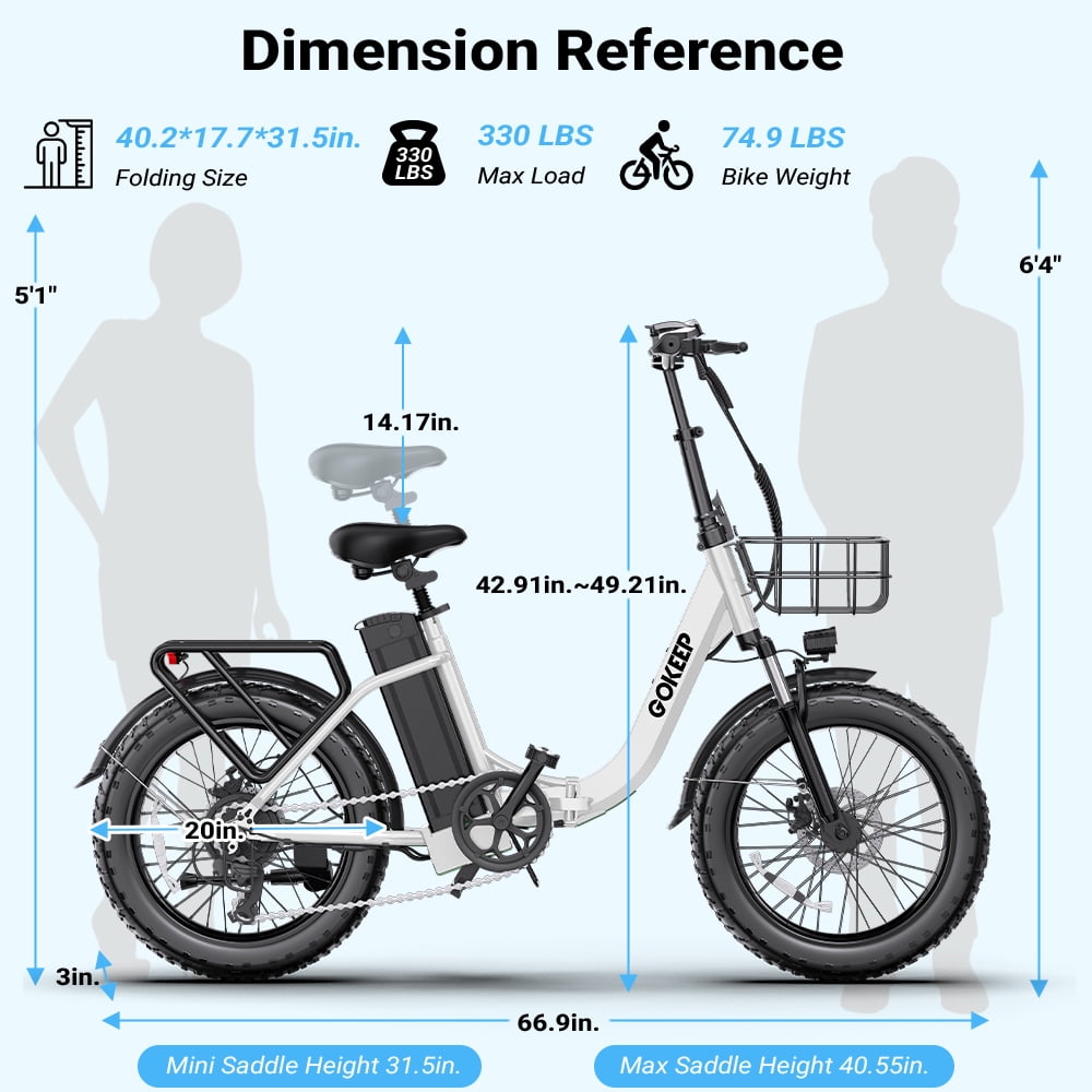 GOKEEP Folding Electric Bike for Adult, 52V 13Ah Removable Battery, 20 Fat Tire & Front Suspension Electric Bicycles, 7-Speed Commuter Ebike, UL2849, Black
