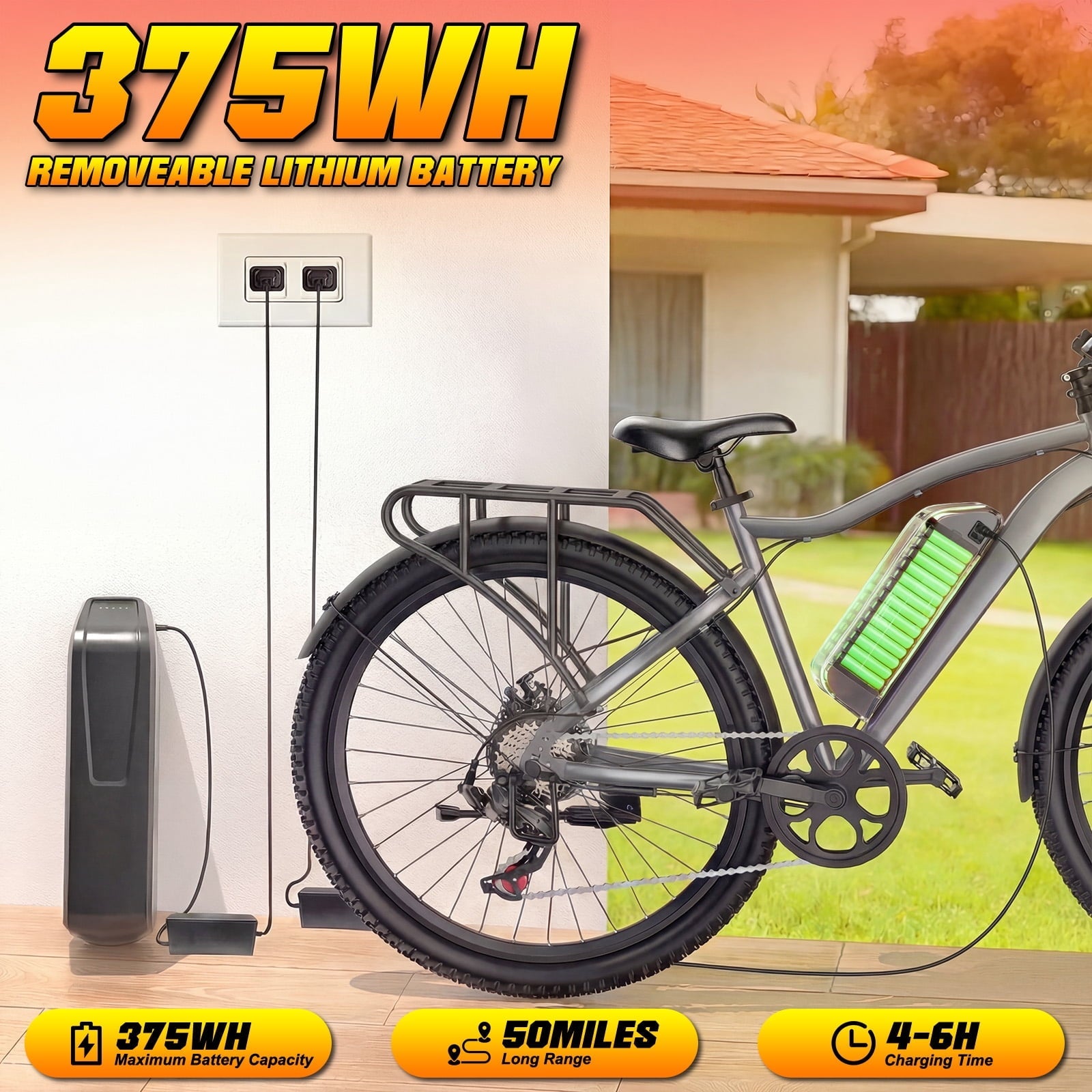 Electric Bike for Adults, 26 Commuter Ebikes with 7-Speed Gears, 25MPH, 720W Peak Motor, Removable Battery, 50 Miles Range, Electric Mountain Bicycle for All Terrain UL2849