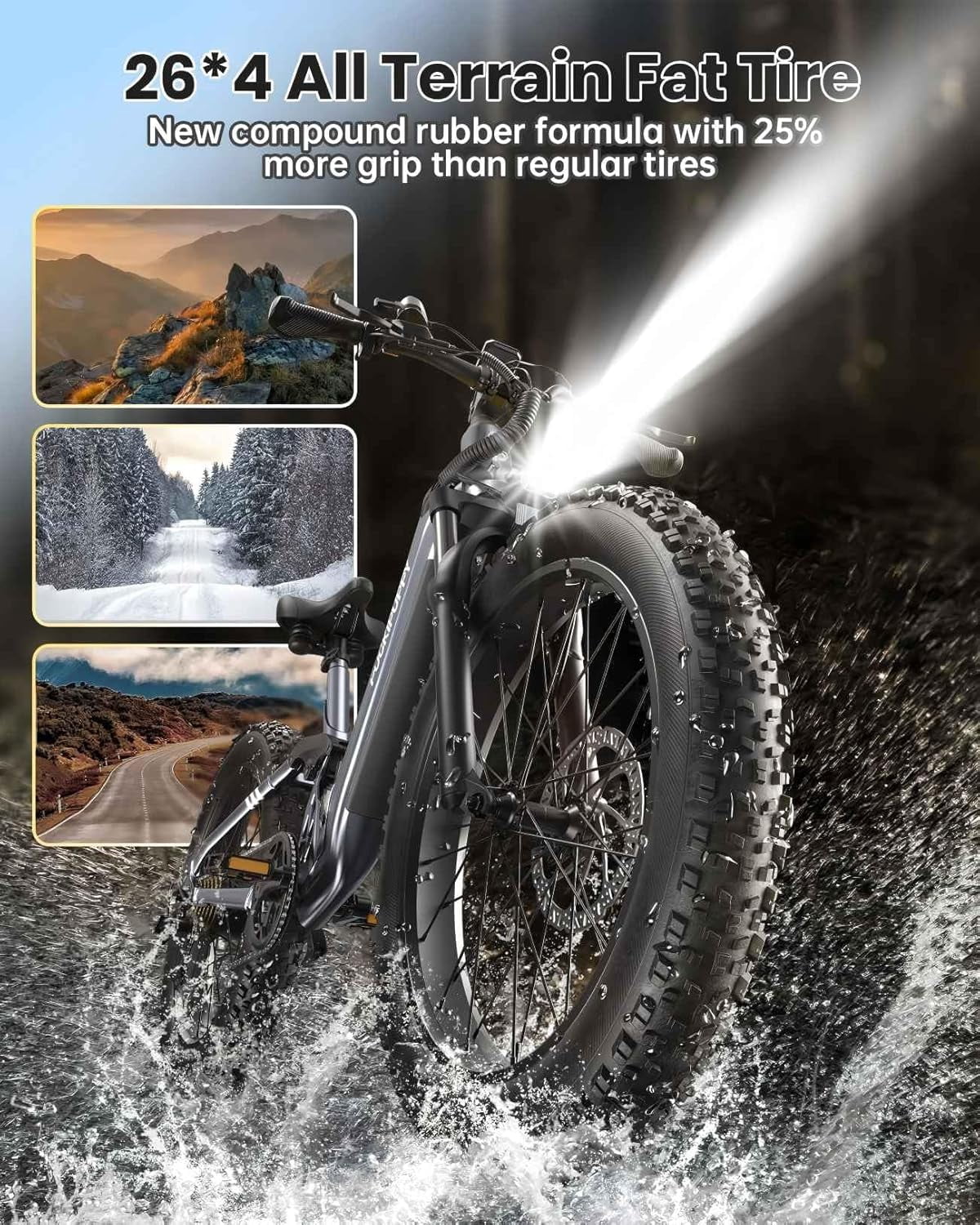 PUCKIPUPPY 26 Electric Bikes for Adults 960W Peak Step Through E-Bikes up to 80Miles Range 48V 20AH Battery Full Suspension Ebike 28 mph Max Speed Fat Tire E-Mountain Bike 7 Speed, UL2849 by SGS