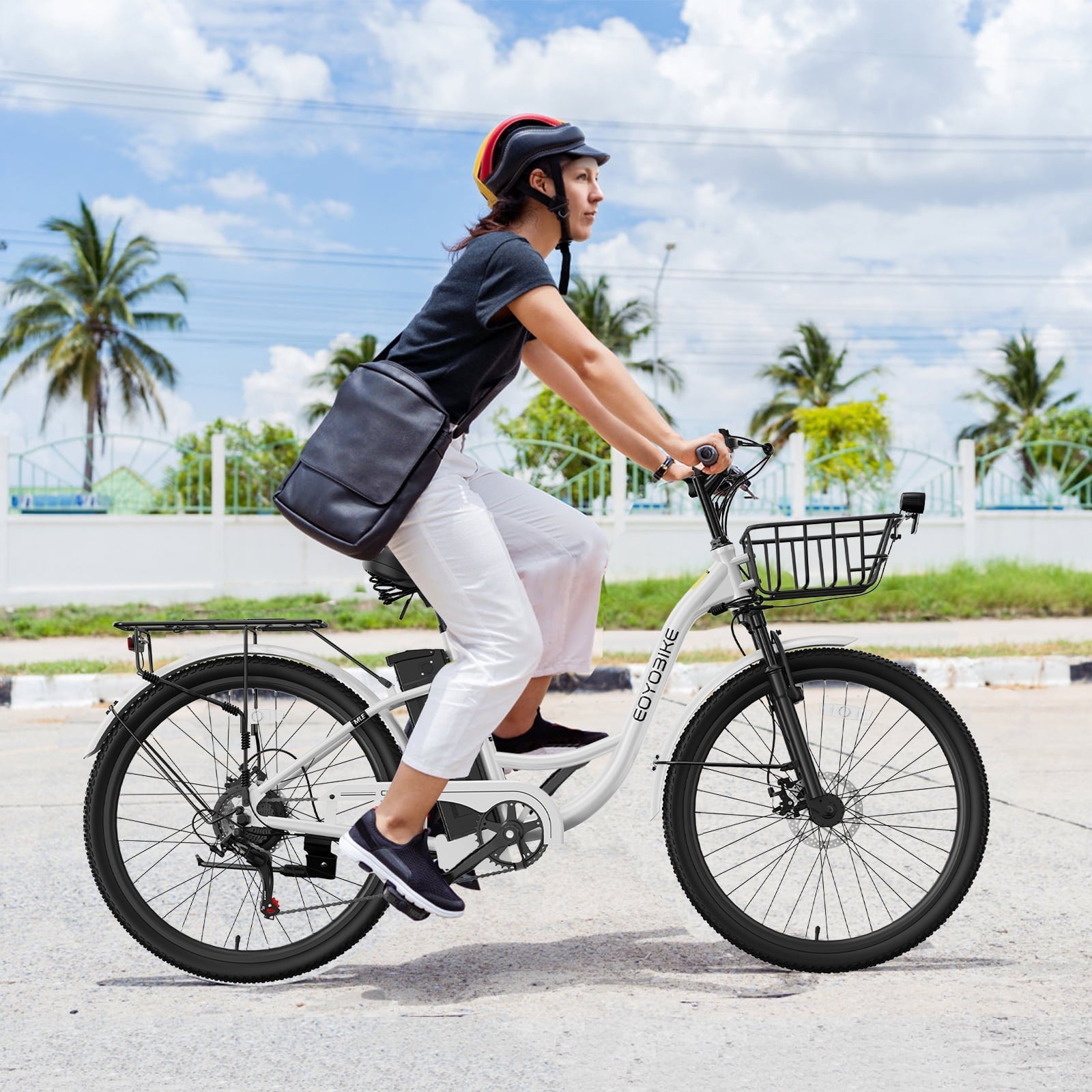 MOONCOOL Electric Bicycle for Adults 350W , 7-Speed Ebike with 36V 10.4Ah Removable Battery . 40 Miles Range , 20 mph Electric Commuter Bike for Women Men