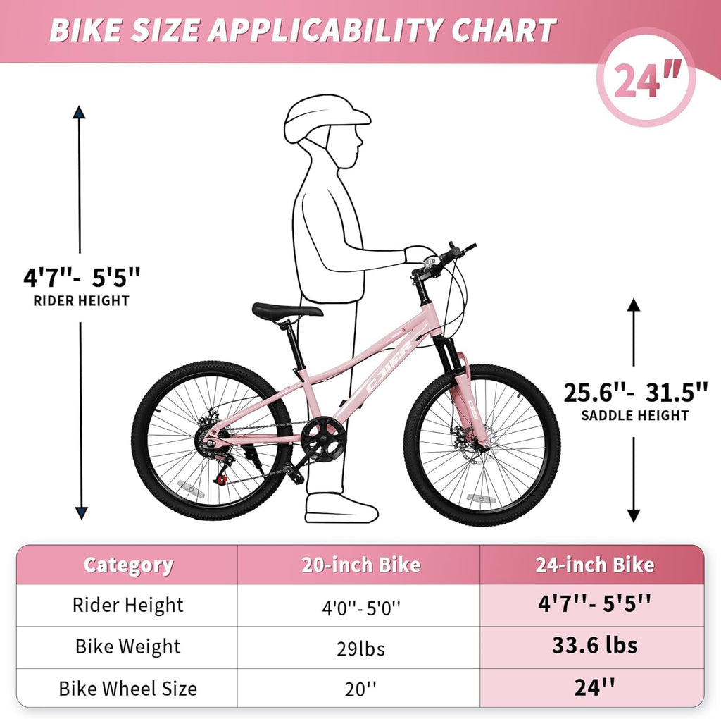 DEYGIA 20 Inch Kids Mountain Bike, Bikes for Boys, 7-Speed with Front Suspension, Dual Disc Brakes & Knobby Tires for Ages 6-14, Multi Color