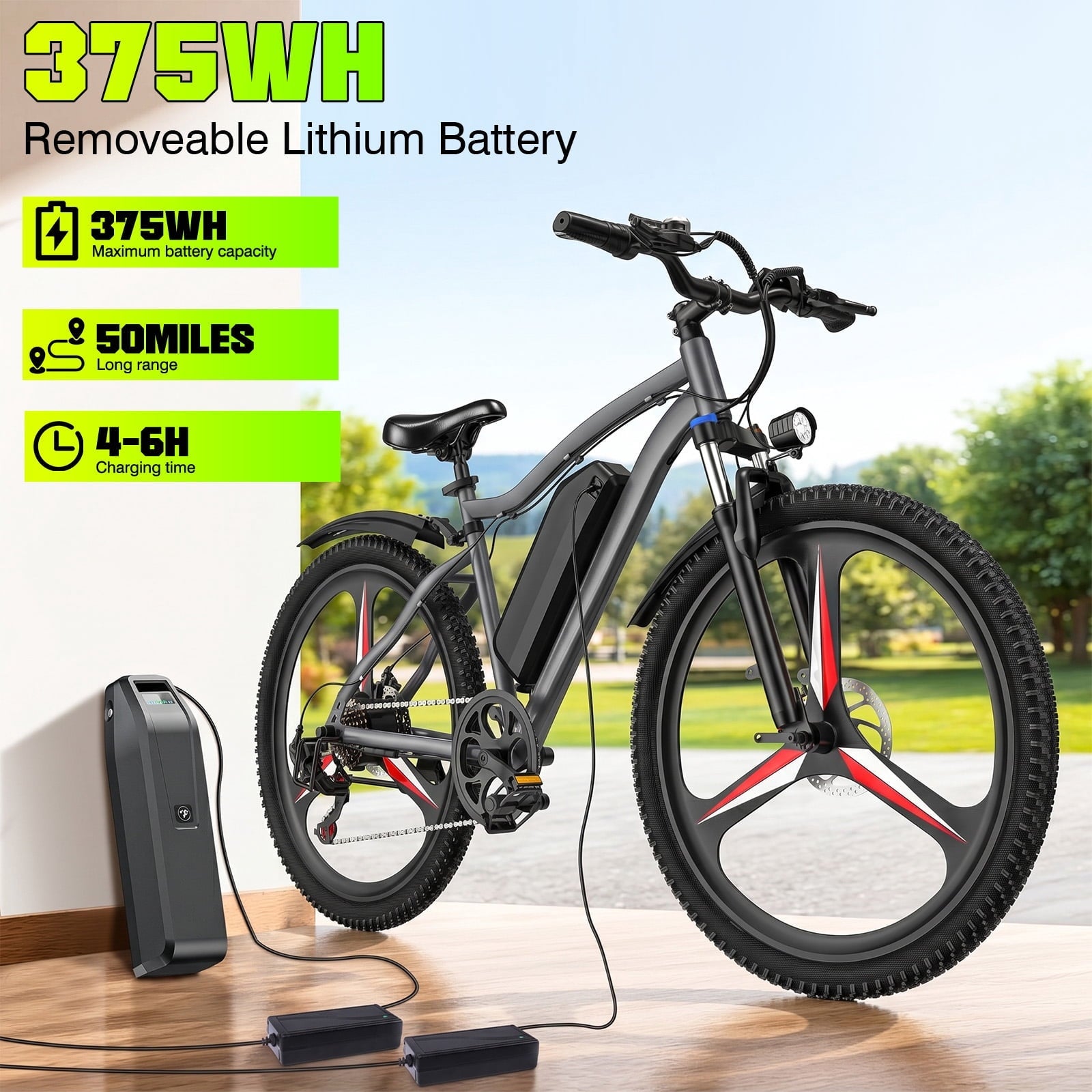 Electric Bike for Adults, 26 Commuter Ebikes with 7-Speed Gears, 25MPH, 720W Peak Motor, Removable Battery, 50 Miles Range, Electric Mountain Bicycle for All Terrain UL2849