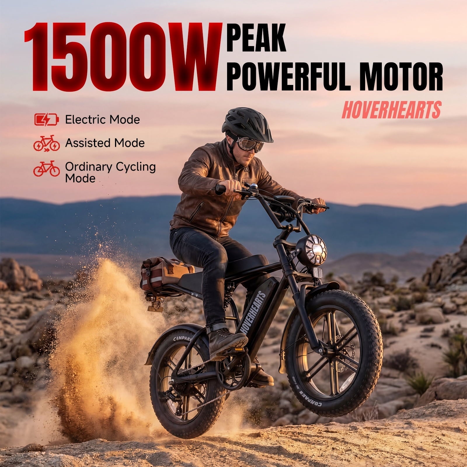 HOVER HEART 20 Fat Tire E-Bike 500W Electric Bicycle for Adults 48V 15Ah 28mph 7 Speed Hydraulic Brakes Retro Style Electric Bike with LCD Display