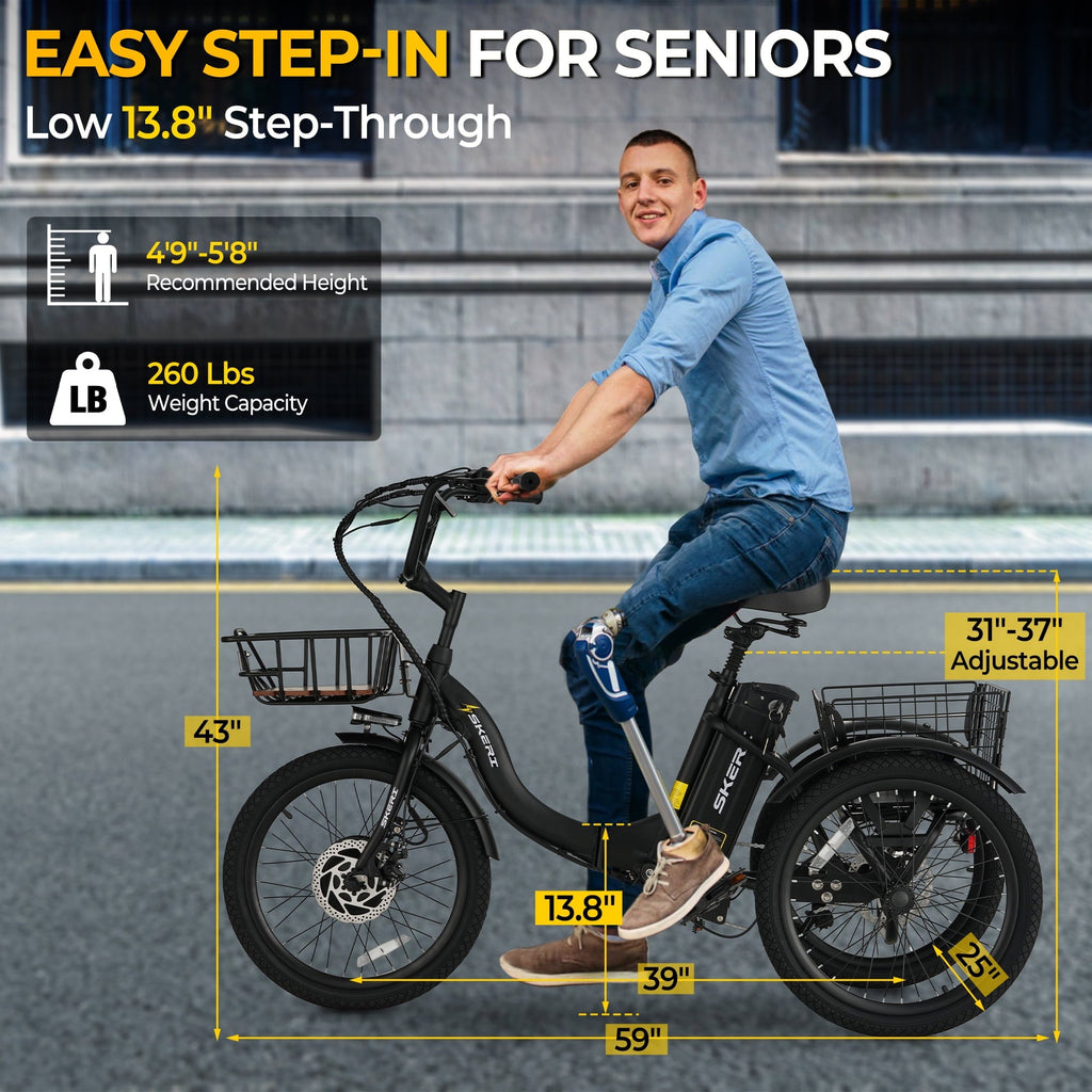 Electric Scooter Tricycle for Adults, 20” Folding Electric Trike,3 Wheels Electric Bicycle Bikes, Peak 1000W Step-Thru Etrike with 36V 13Ah UL2849  Removable Battery and Large Basket for Women Men