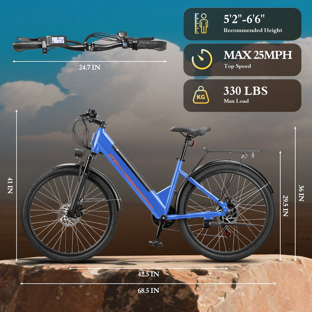 ZNH 26Low Step Commuter Electric Bike for Adults|750W Powerful Motor Adult Electric Bicycles Max 20mph|48V 13Ah Removable Battery Women City Ebike|UL2849|Black