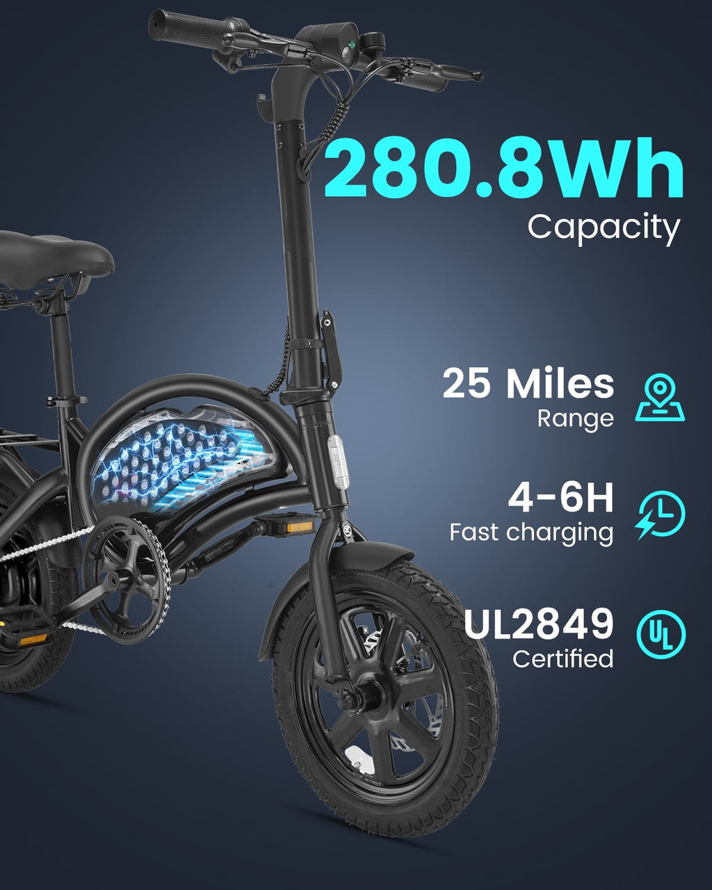 DYU D3F Electric Bike Peak 500W 36V, 14 Mini Ebike for City Commuter, Folding Electric Bicycle for Adult, UL2849