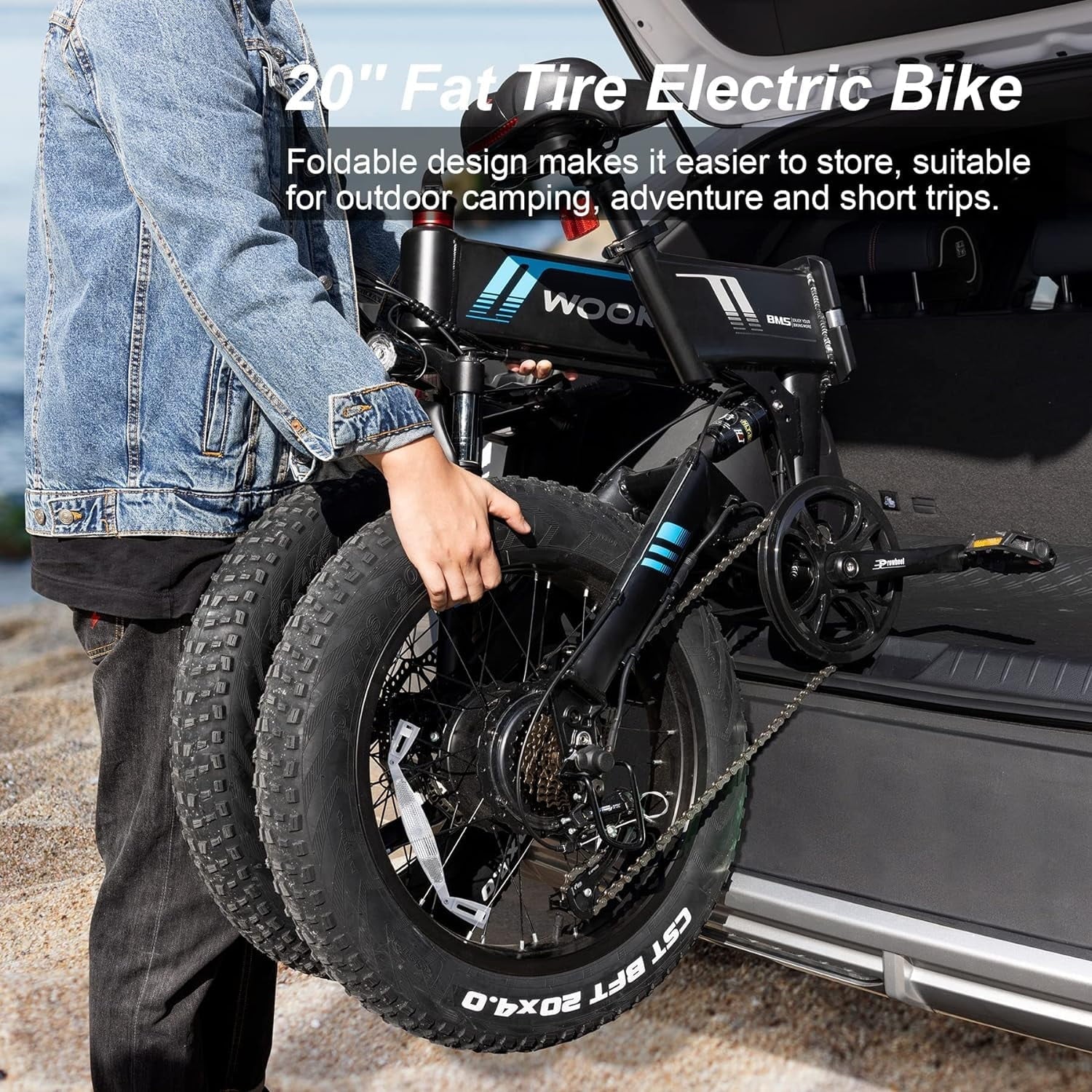 Wooken 20X4.0 Fat Tire Electric Bike for Adults, 500W Foldable Electric Bicycle with 48V 10Ah Built-in Battery, Shimano 7 Speed, Dual Shock Absorber