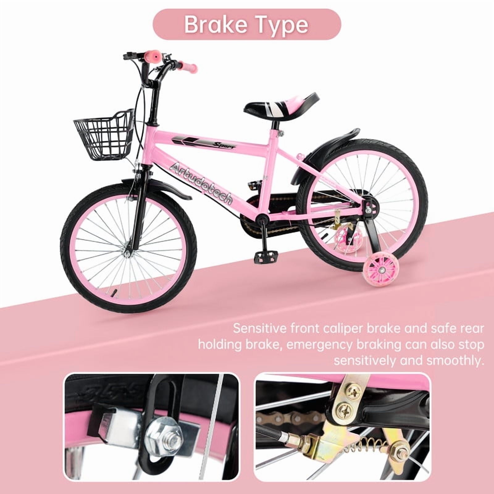 Kids Bike for Ages 3-10 Years Old Boys Girls, 14/16/18 Inch Kid's Bikes with Training Wheels, Basket, Dual Brake, Children Bicycle for Kids and Toddler Beginners, Pink/Red
