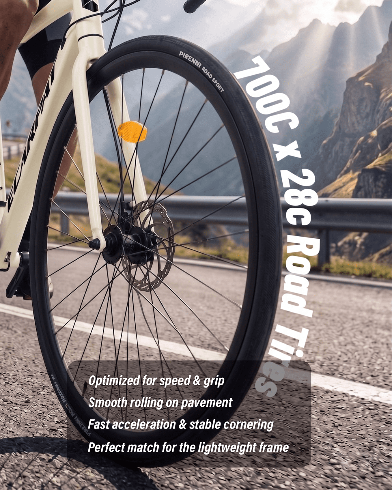 700C Road Bike 16 Speed, Sport Bike Performance Aluminum Road Bike, City Commuter Bicycle with Dual Disc Brakes, Lightweight Racing Bicycle for Men &Women, Cream