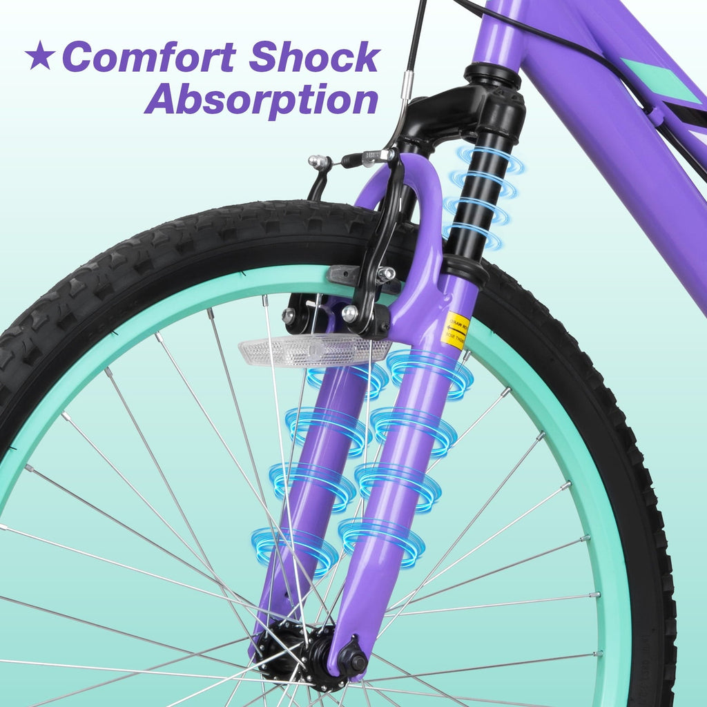 Hykolity 24 inch Kids Mountain Bike,7 Speed Kid Bicycle Age 8-14 Year Old with Front Suspension Fork,Adjustable Seat Height,High-Carbon Steel,Purple