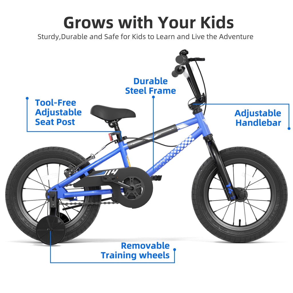 Korimefa Kids Bike, 14 inch Boys Bike BMX Style Bicycle with Training Wheels Coaster Brake for 4 5 6 7 Years Old Toddlers Boys , Blue
