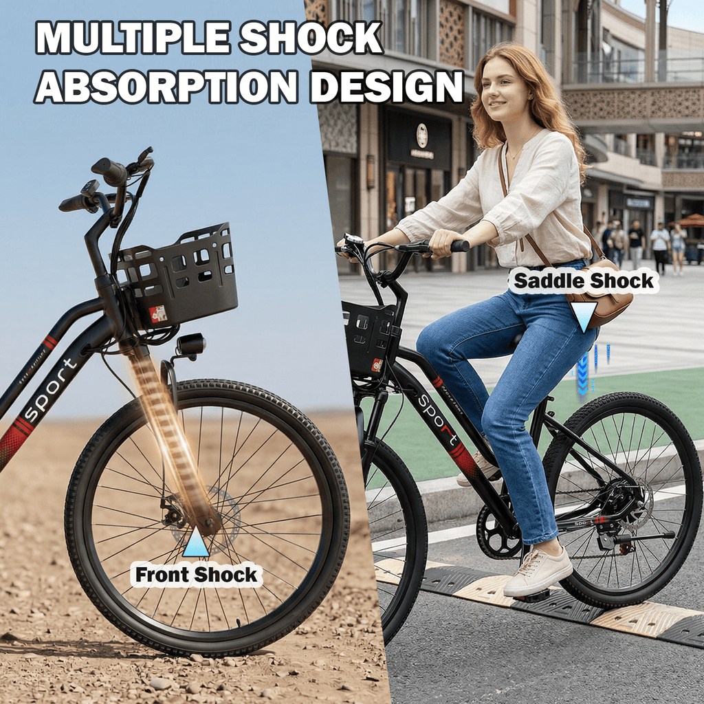 OwnGold 26 Electric Bike for Adults, 500W Peak Motor, 20MPH, 35+ Miles Range, 432Wh Battery, Commuter Ebike with Basket, 7-Speed, Lightweight, UL2849 Certified