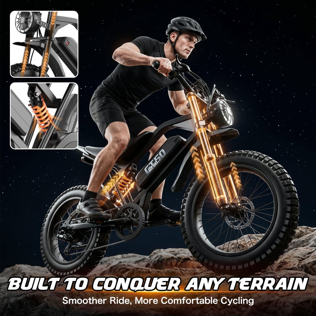 ASKGO Electric Bike for Adult, 2200W Peak Electric Dirt Bike, 100 Miles, 7 Speed Electric Motorcycle, 48V Removable Battery, 20 Fat Tire Off Road Ebike, Full Suspension Ebike for Snow/Beach/Mountain