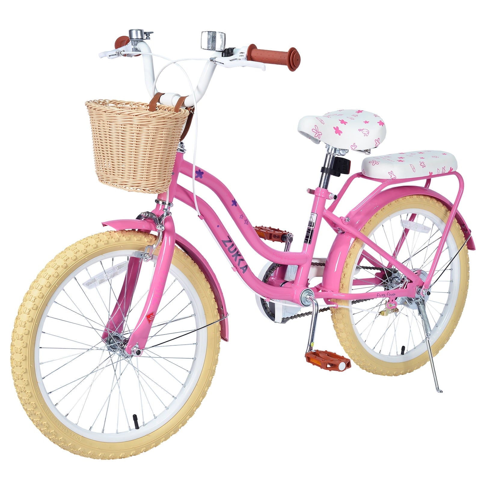 Dolonm 20 Kids Bike for Ages 7-10, Lightweight High-Carbon Steel Frame Cruiser Bicycle, Girls Bike with Wicker Basket, Rear Seat Rack, No Training Wheels, Pink