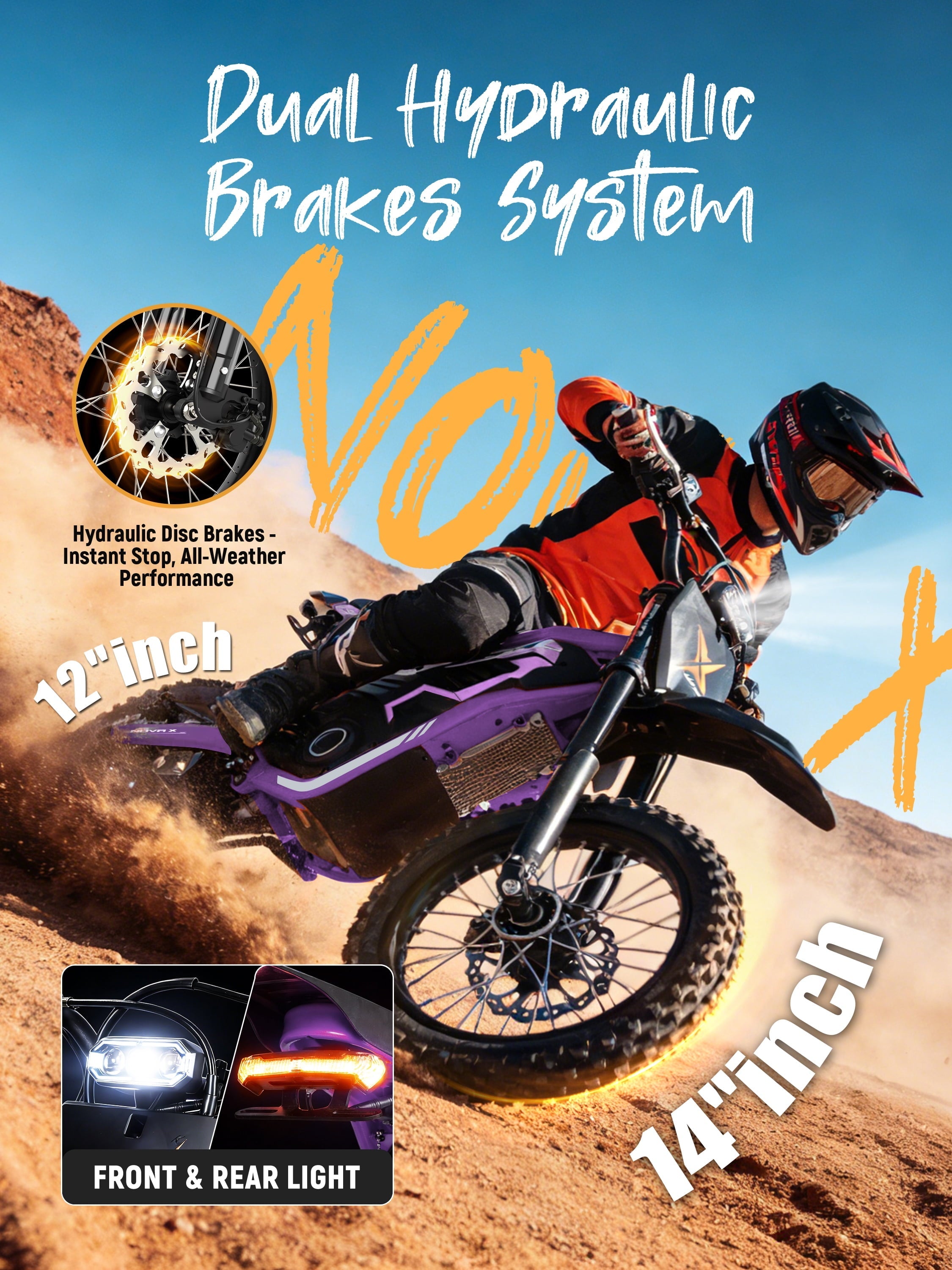 ESKUTE NovaX Electric Dirt Bike for Teens & Adults, 4000W Peak Mid-Drive Motor, 35-46 MPH Off-Road E-Bike, 48V 22.8Ah Battery, 14/12 Wheels, Hydraulic Dual Shock Suspension Orange