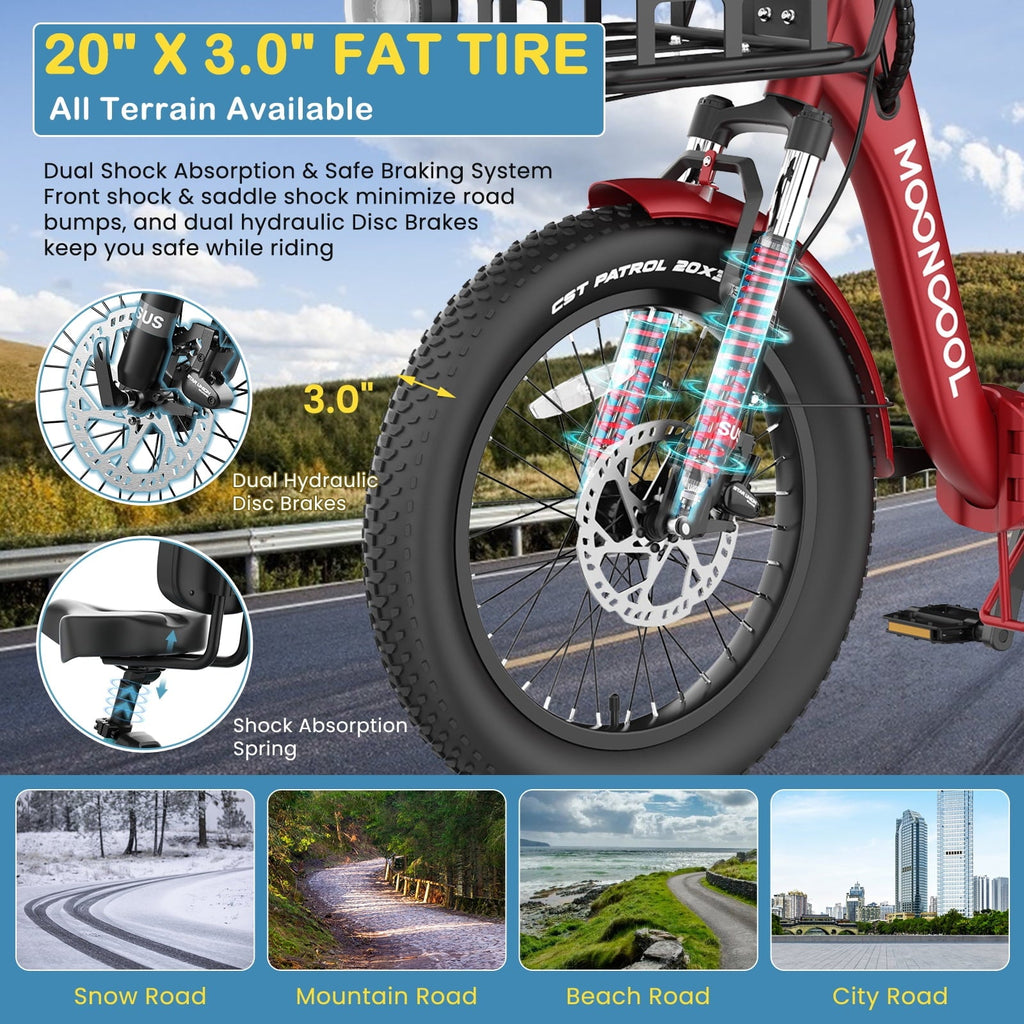 MOONCOOL TK Pro Foldable Electric Tricycle W/ Rearview mirror accessory Kit, 1500W Motor 48V 20Ah Battery, 20 Fat Tire Three Wheel 6-Speed Electric Mountain Bicycle for Adults