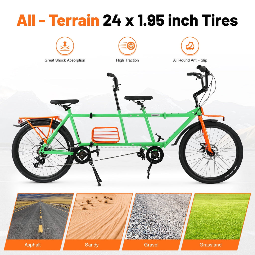 Meghna Tandem Bike 24 inches 4-Fold 2-Seater 6 speed Folding Tandem Dual Disc Brake for Adult Beach Cruiser Silver