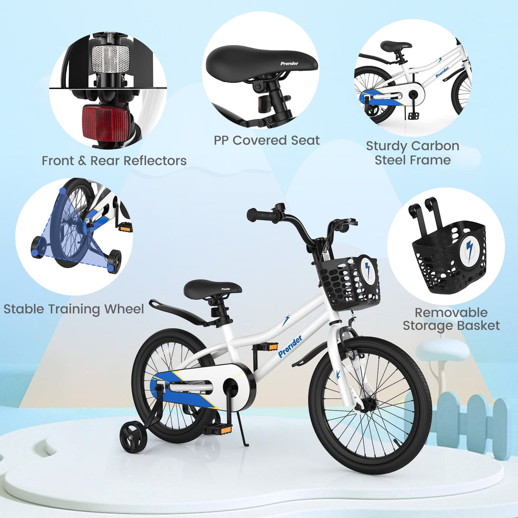Costway 14'' Kid's Bike with Removable Training Wheels & Basket for 3-5 Years Old Blue