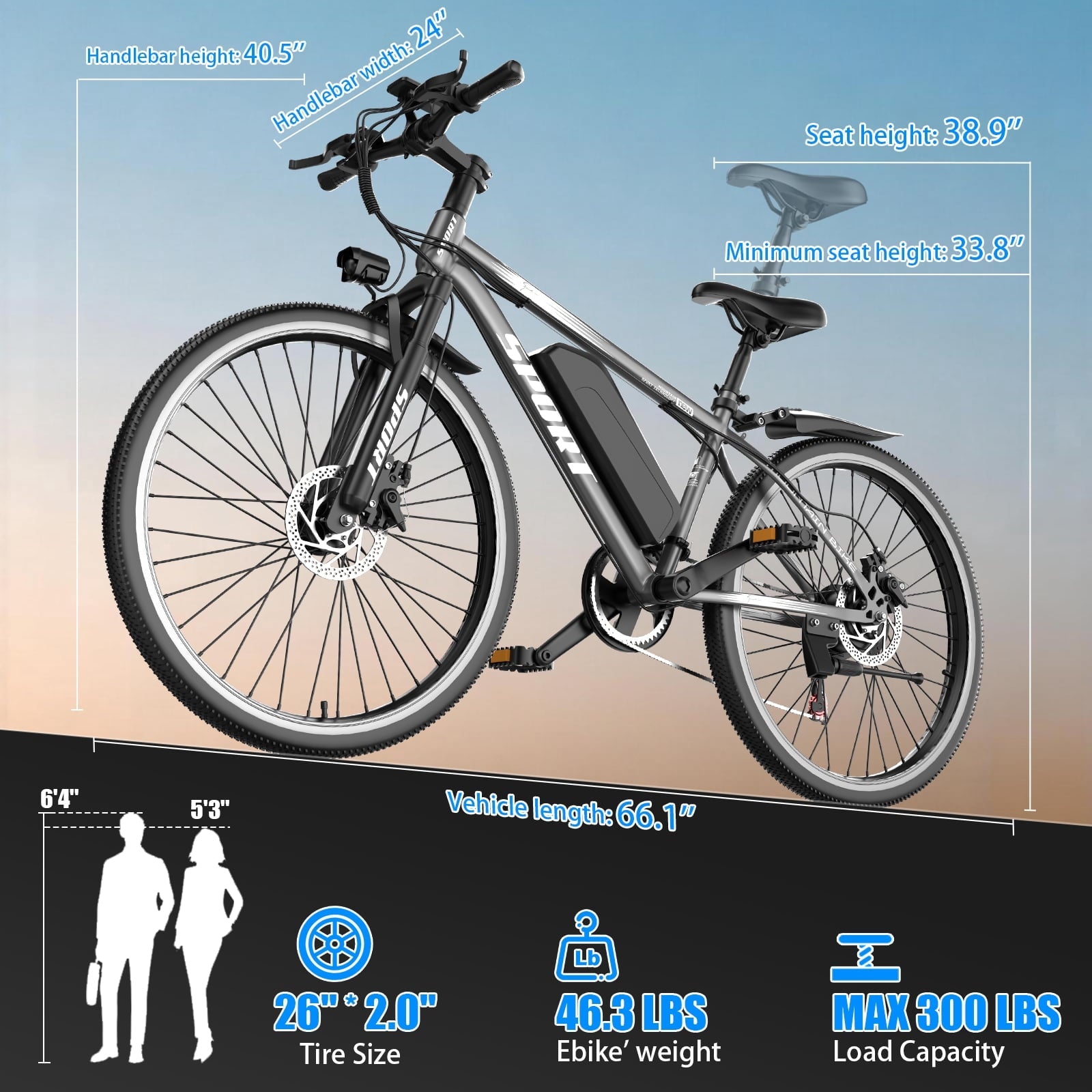 GWEIT Electric Bike, 26 Pneumatic Tires, 1500W Peak Motor Electric Mountain Bike, 25MPH 35Miles Range, 48 10.4AH Removable Battery E Bikes for Adults, UL 2849 Certification