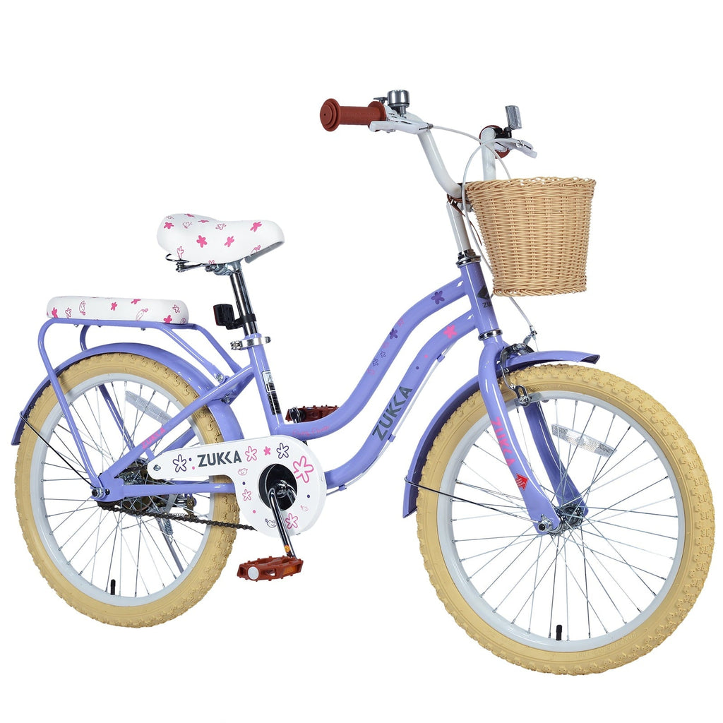 Dolonm 20 Kids Bike for Ages 7-10, Lightweight High-Carbon Steel Frame Cruiser Bicycle, Girls Bike with Wicker Basket, Rear Seat Rack, No Training Wheels, Pink