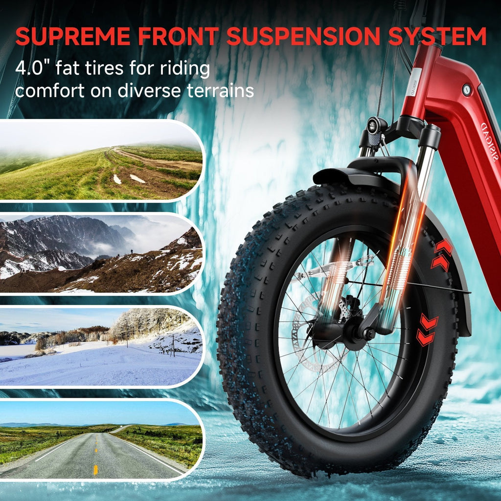 SISIGAD Electric Bike for Adults, 500W Peak 750W Battery Long Range, 20mph E Mountain Bike, 20×4.0 Fat Tire Ebike, Electric Bicycle 48V/10.4AH UL2849