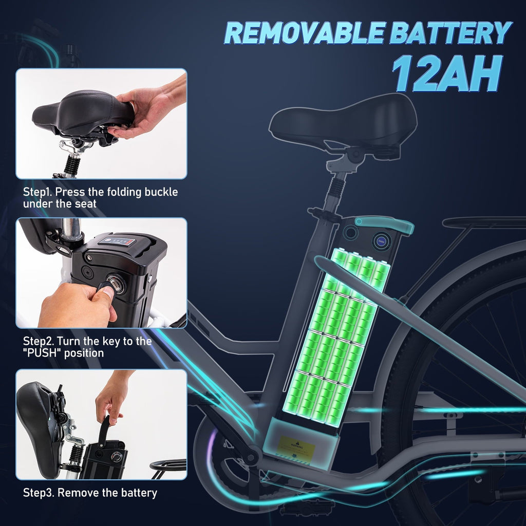 COLORWAY 26 Electric Bike for Woman, 500W Powerful Motor, 36V 12AH Removable Battery E Bike, , Max. Speed 19.9MPH Electric Bicycle UL2849