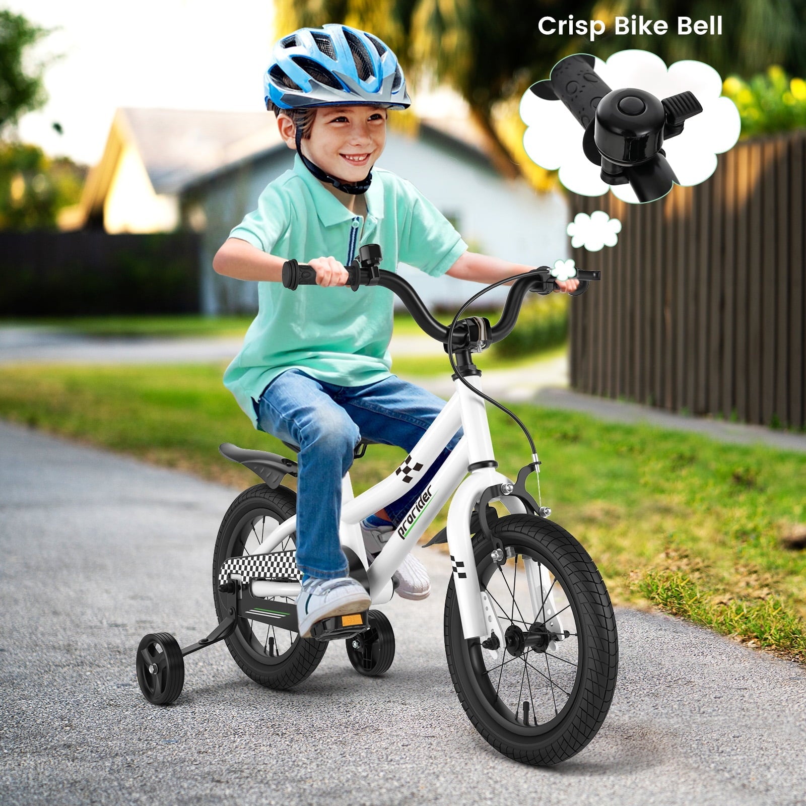 Costway 14'' Kid's Bike with Removable Training Wheels & Basket for 3-5 Years Old White