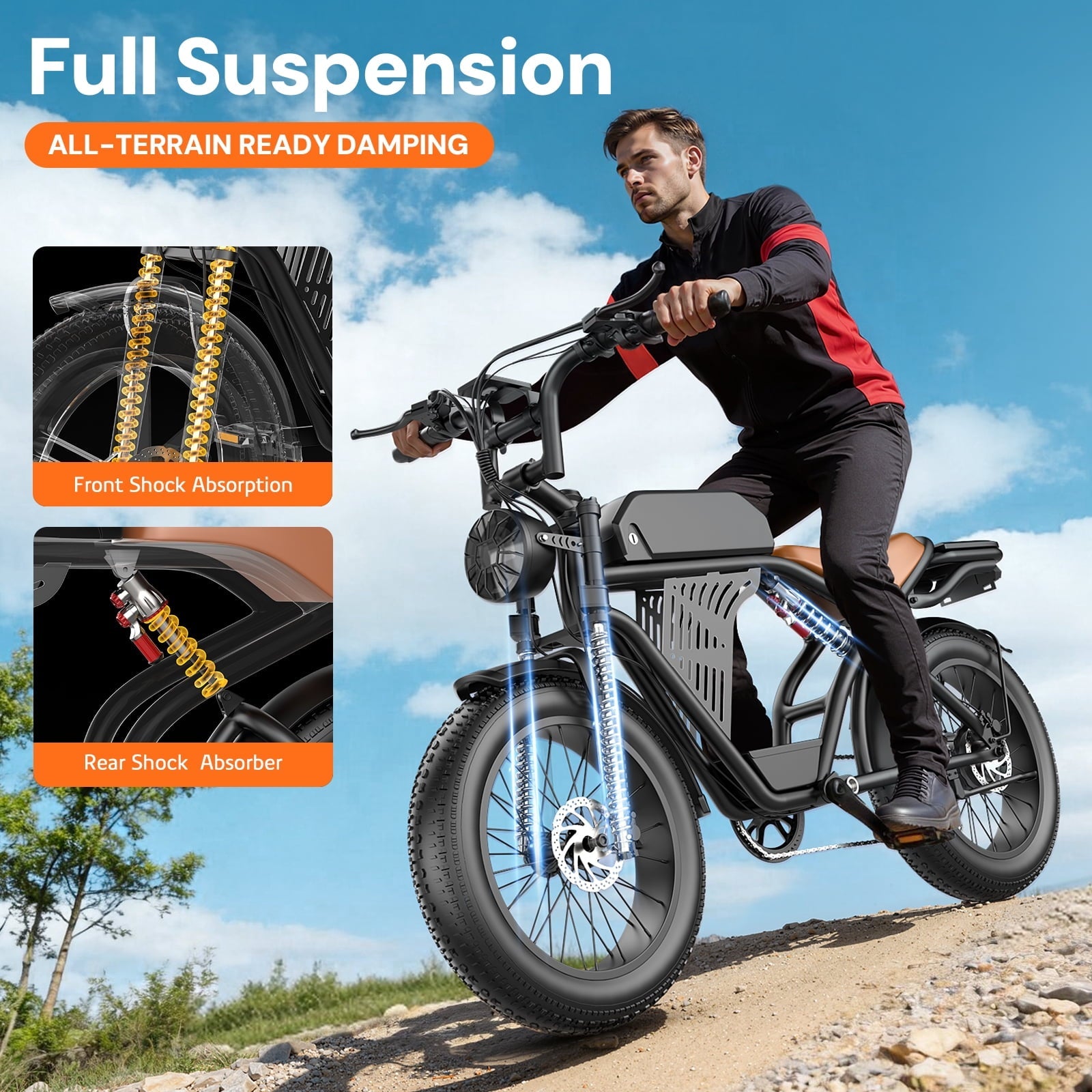 ASKGO Electric Bike for Adult, 2200W Peak Electric Dirt Bike, 100 Miles, 7 Speed Electric Motorcycle, 48V Removable Battery, 20 Fat Tire Off Road Ebike, Full Suspension Ebike for Snow/Beach/Mountain