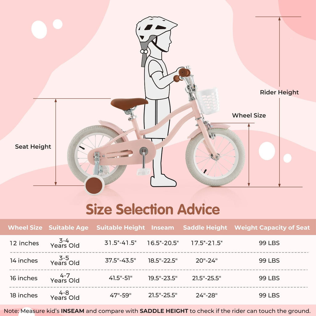 Costway 18'' Kids Bike Toddler Bicycle with Training Wheel Kickstand for 4-8 Years Old Pink