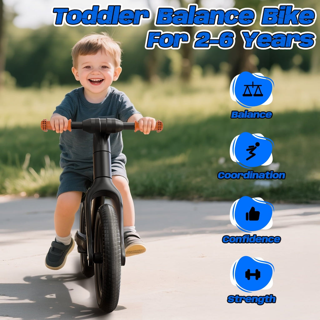 JoyStone 14 Inch Balance Bike for Kids, Toddler Balance Bike with Air Rubber Tires, Adjustable Seat, Lightweight No Pedal Training Bicycle, Gift Bike for 2-6 Boys Girls, Black