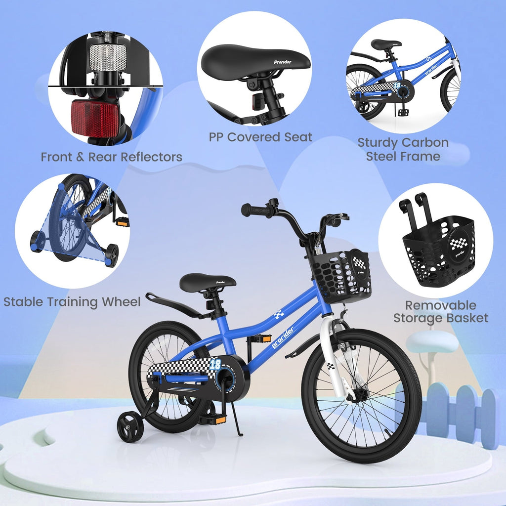 Costway 14'' Kid's Bike with Removable Training Wheels & Basket for 3-5 Years Old White