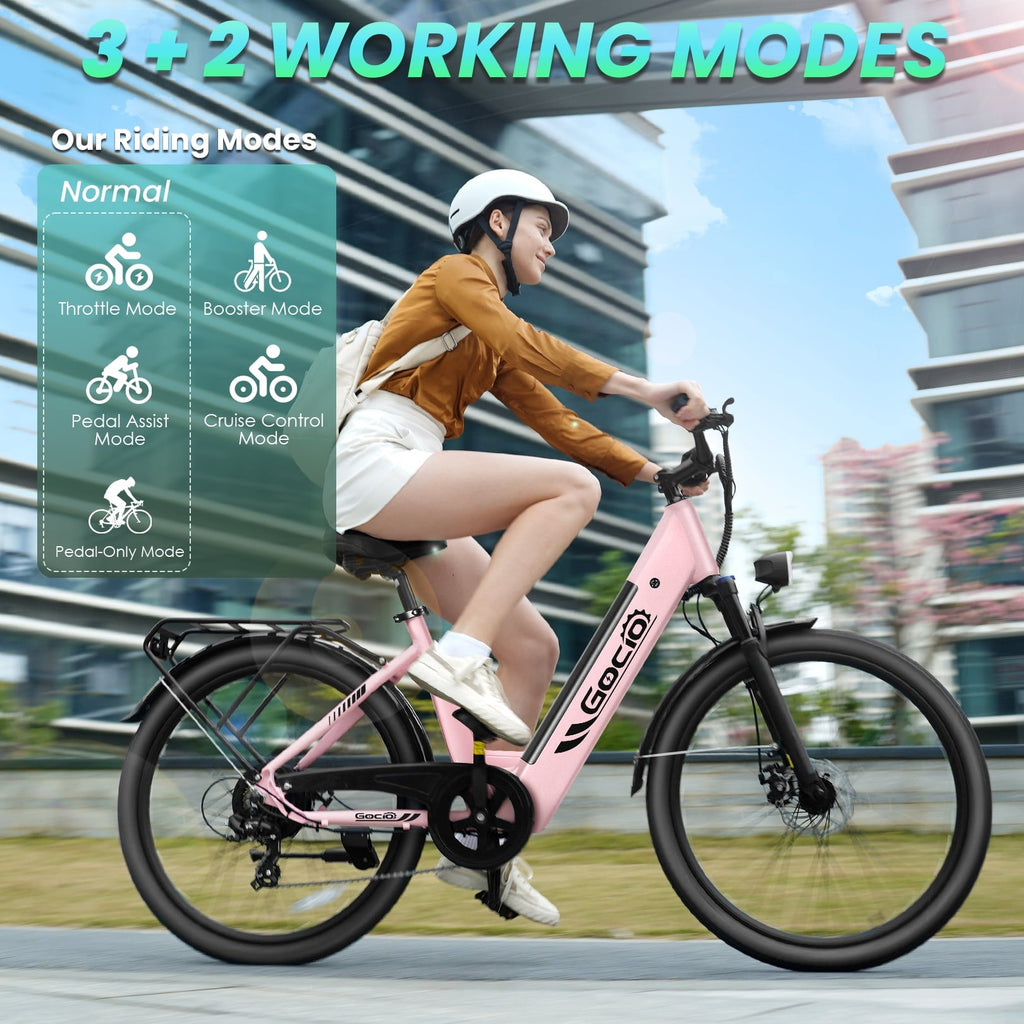 Gocio 26 x 2.1 Electric Bike for Adults, 500W Commuter Ebike, 48V 720wh Built-in Battery, 5 Riding Modes, Max 60 Miles, LCD, Lockable Front Suspension Step Thru E Bikes UL 2849