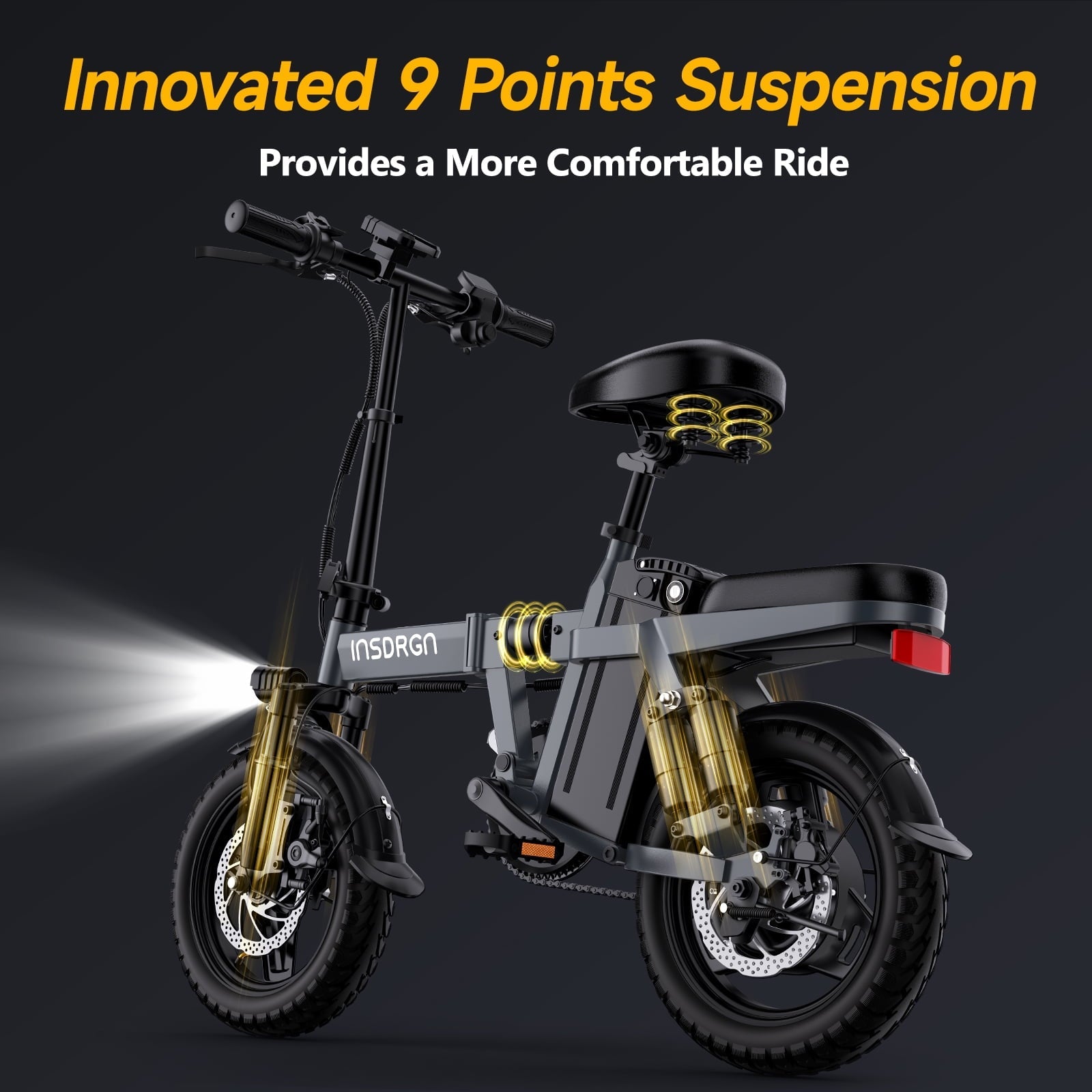 INSDRGN Folding Electric Bike for Adults Teens, 650W Peak Motor, 10.4AH 48V Battery 14 Electric Bicycles, 28 Miles Range, Mini Ebike for City Commuter, UL2849, Gray