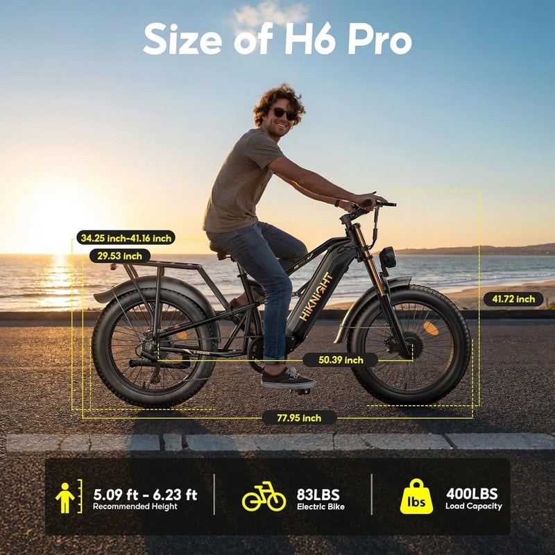 HiKNiGHT 4000W Dual Motor Electric Bike for Adults, 52V 20Ah Battery, 40 MPH & 90 Miles Range, 24 x 4.0 Fat Tire E-Bike, Dual Hydraulic Brakes, Full Suspension, H6 Pro (Black White) with Bag
