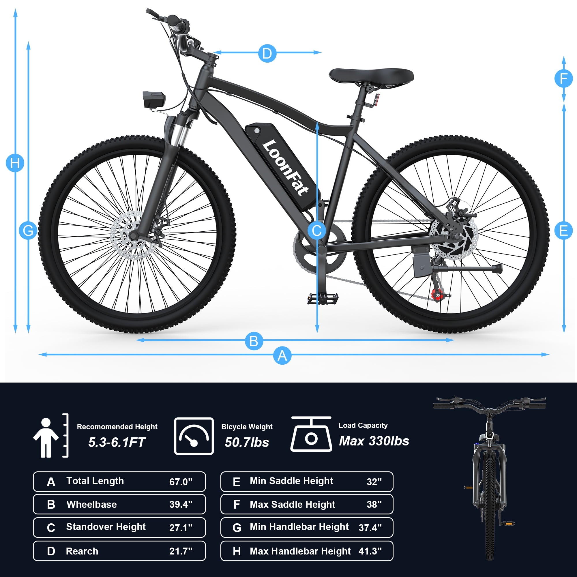 Loonfat E26 26-inch Adult Electric Bike (Black), 750W Peak, 36V 10.4Ah Battery, 35-Mile Range, High Carbon Steel Frame, 7-Speed, UL 2849 Certified