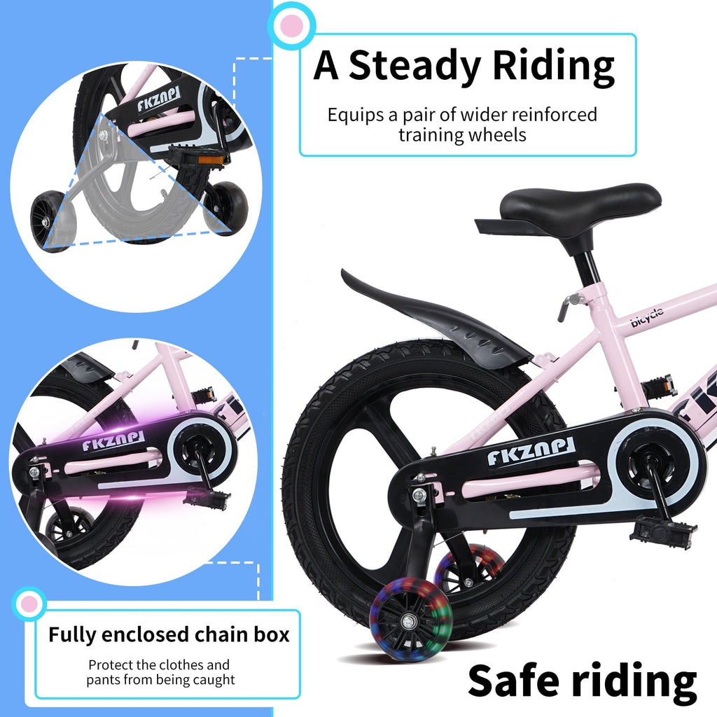 Holaki 18 inch Kids Bike with Training Wheels & Handbrake for Boys & Girls Ages 5-9, High Carbon Steel Frame Adjustable Seat Kids Bicycle with Kettle Stand & Night Glow for Birthday Gift, Purple