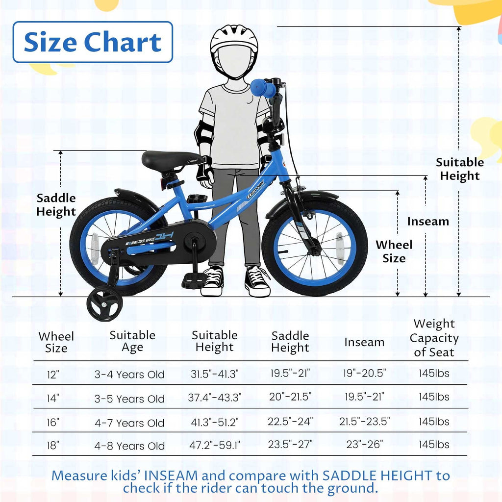 Costway 18 Inch Kids Bike with Training Wheels Dual Brakes Adjustable Seat Handlebar Height