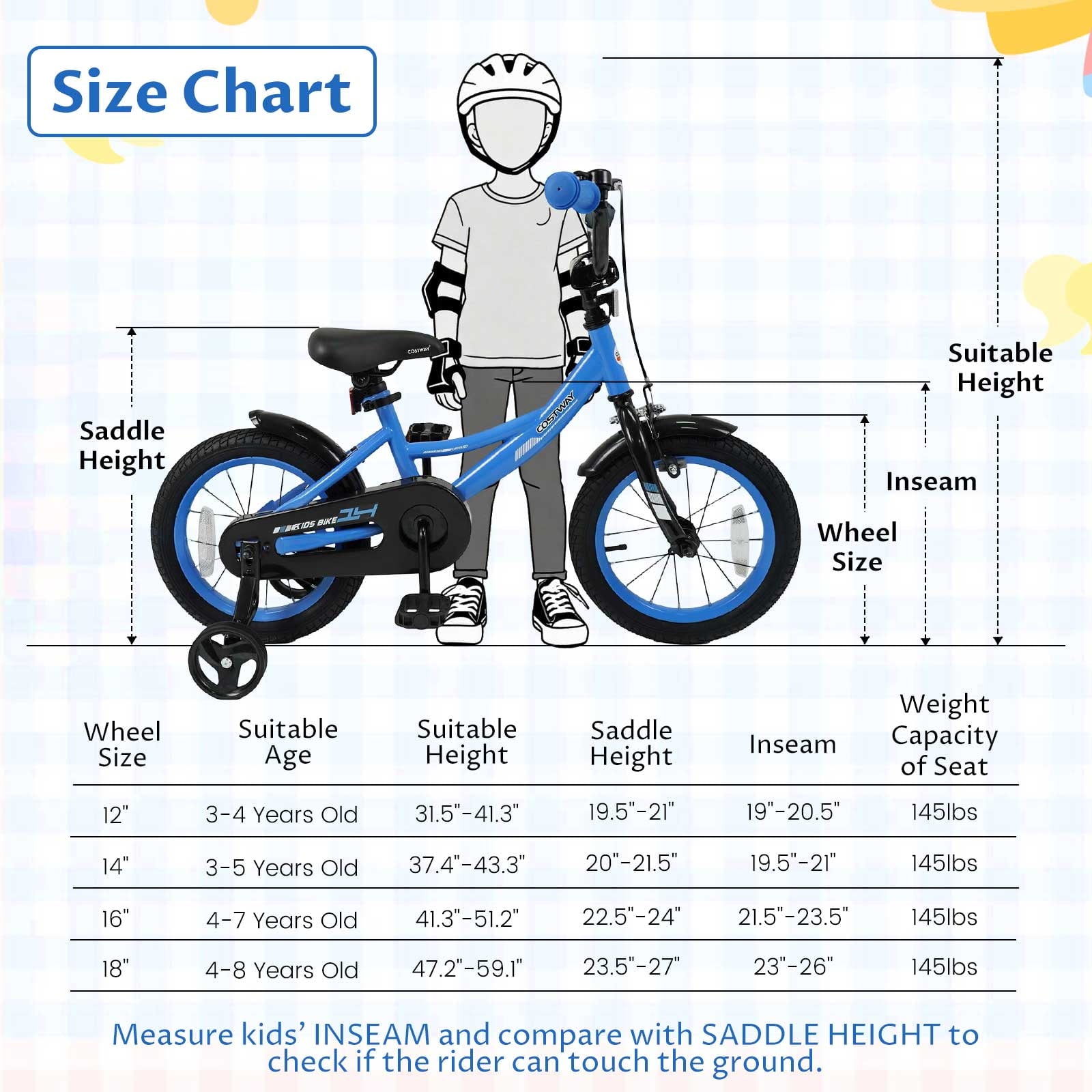 Costway 18 Inch Kids Bike with Training Wheels Dual Brakes Adjustable Seat Handlebar Height
