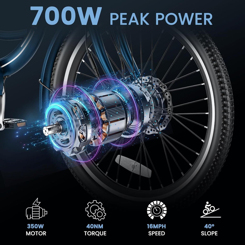MOONCOOL Electric Trike for Adults w/ Rearview Mirror kit, 700W Peak Motor 10.4Ah battery .24/26 7 Speeds 3 Wheels Low Step Through Unisex Electric Trikes .35-60Miles