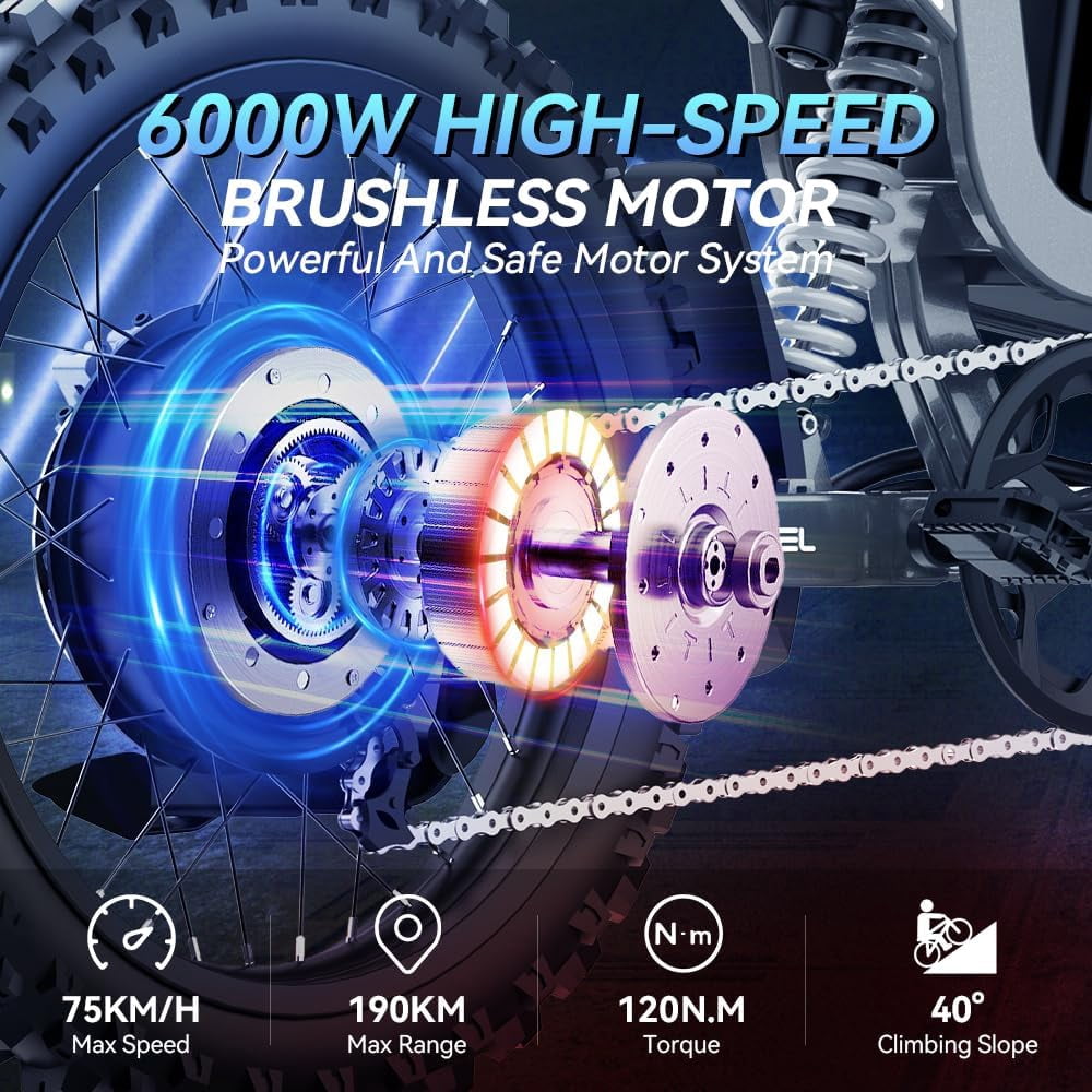 Electric Bike for Adult,Electric Mountain Bike,Coswheel R19 Ebike with 6000W Peak Motor,50 Mph Speed,72V 40AH Battery,Hydraulic Brakes & Full Shock Absorption,Electric Dirt Bike for Outdoor Adventure