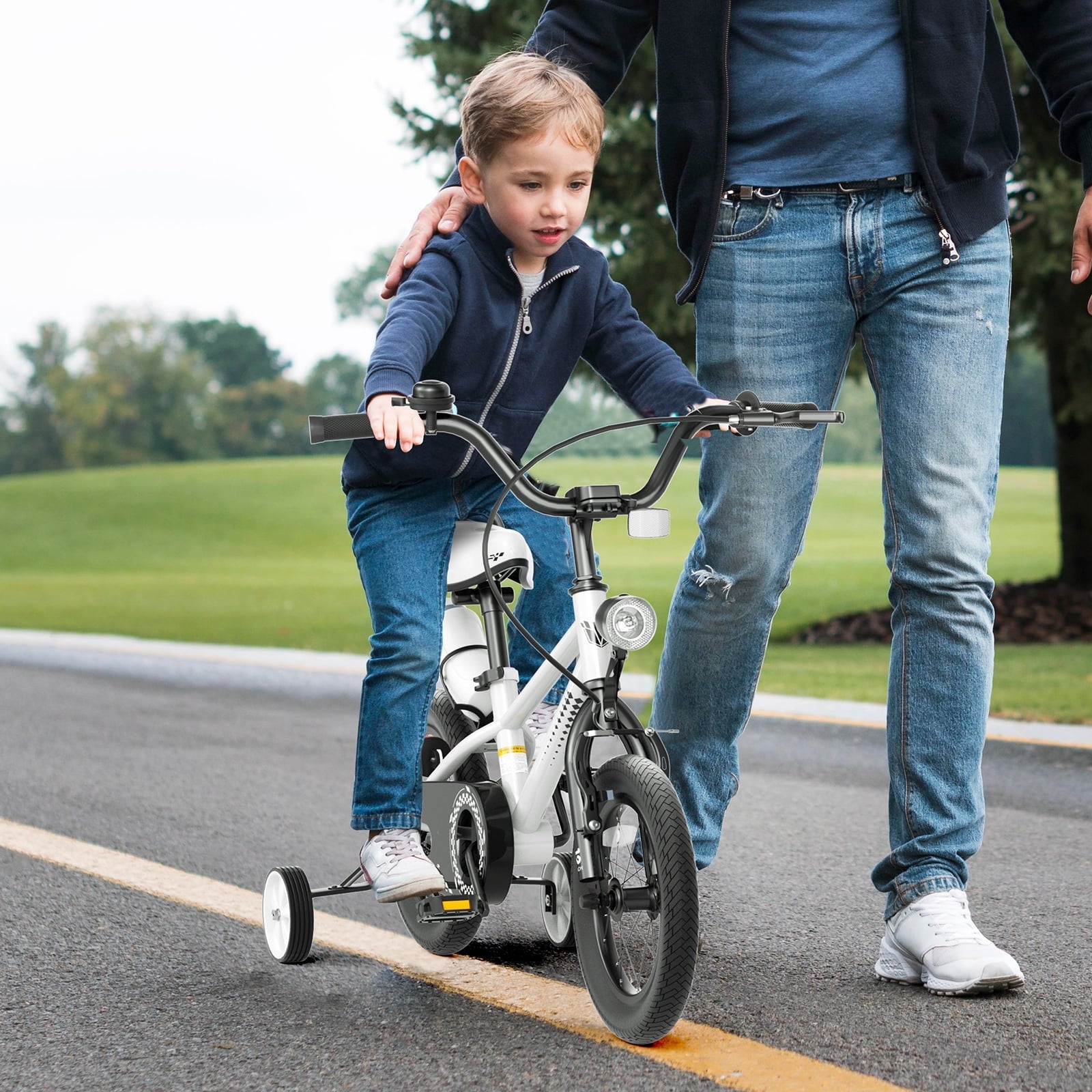 GLAF 12 14 16 Inch Boys Bike with Training Wheels & Water Bottle Holder, for Kids Ages 2-7 Years, Durable Construction, Green