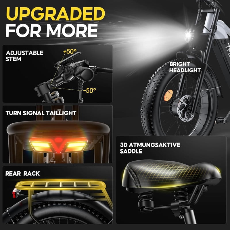 HiKNiGHT 4000W Dual Motor Electric Bike for Adults, 52V 20Ah Battery, 40 MPH & 90 Miles Range, 24 x 4.0 Fat Tire E-Bike, Dual Hydraulic Brakes, Full Suspension, H6 Pro (Black White) with Bag
