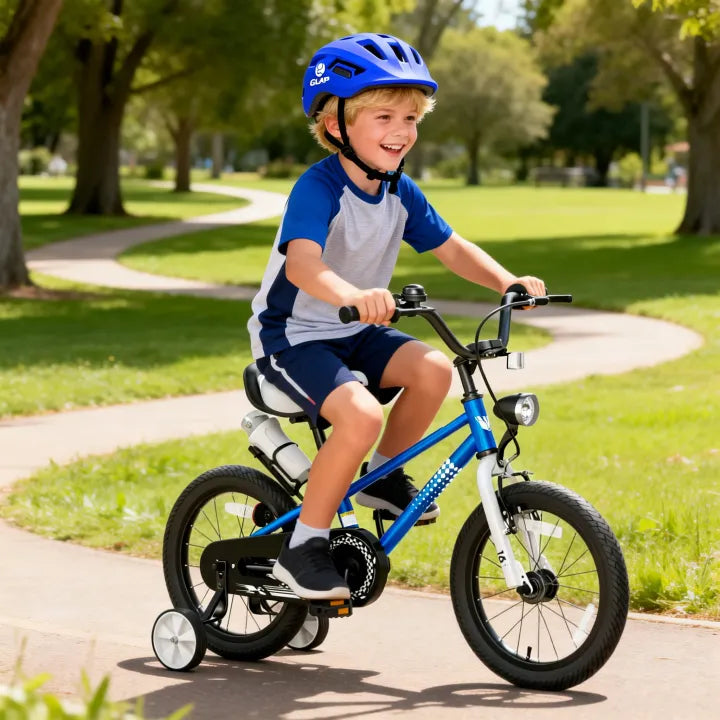 GLAF 12 14 16 Inch Boys Bike with Training Wheels & Water Bottle Holder, for Kids Ages 2-7 Years, Durable Construction, Green