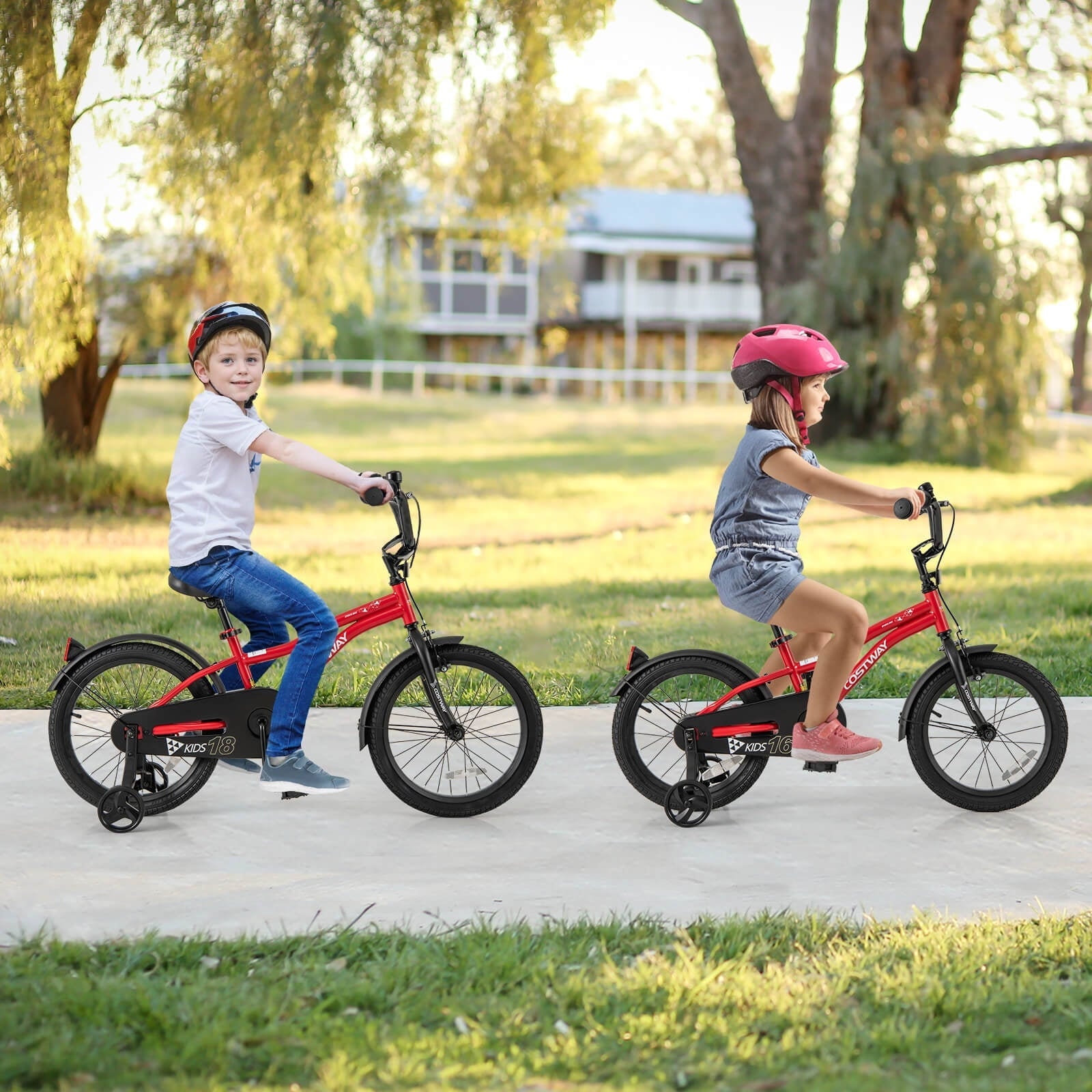 Costway 18 Kids Bike for 4-8 Years Old Boys & Girls with Adjustable Seat Handbrake Reflectors Red