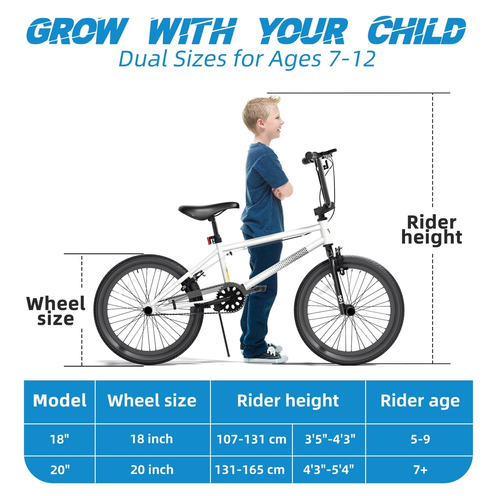 KORIMEFA Freestyle Kids BMX Bikes 18 20 Inch Kids Bicycles for Years Old Boys Girls Teen with Adjustable Seat and Handbrake, for Kids 8-12 Beginner-Level to Advanced Rider
