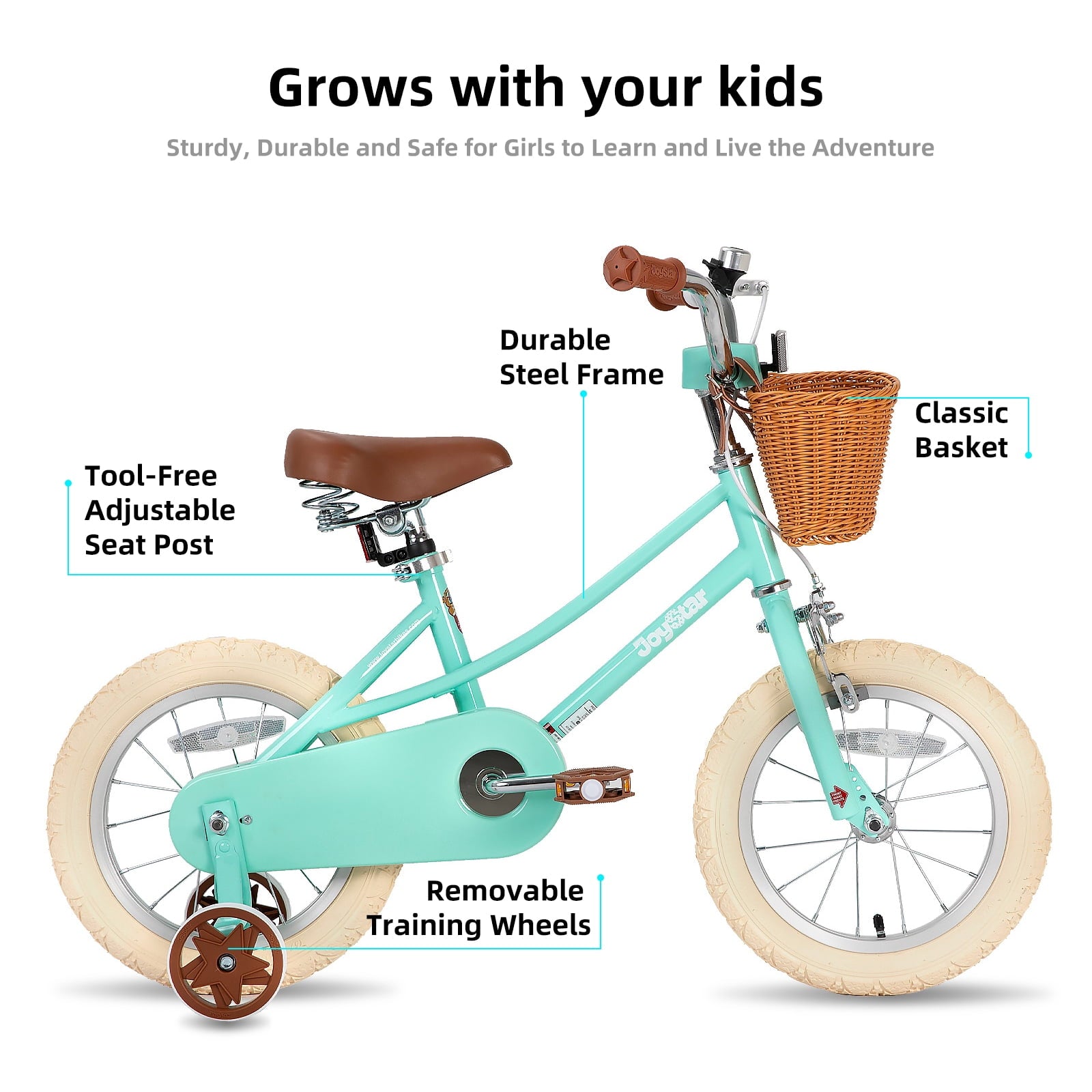 JOYSTAR Girls Bike for 2-13 Years Old Toddlers and Kids, 12 14 16 18 Kids Bike with Training Wheels & Basket, 20 Inch Kid's Bicycle with Kickstand, Retro Style Bikes