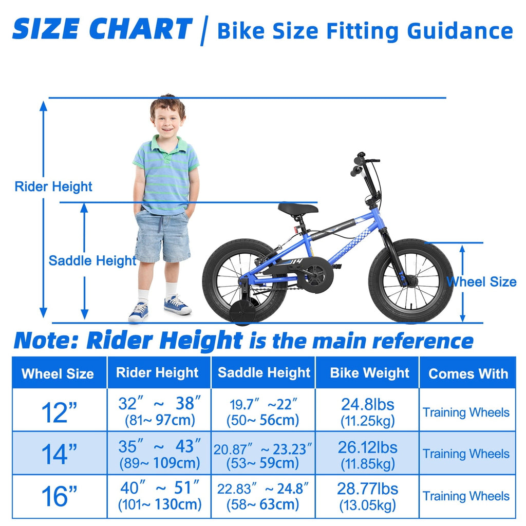 Korimefa Kids Bike, 14 inch Boys Bike BMX Style Bicycle with Training Wheels Coaster Brake for 4 5 6 7 Years Old Toddlers Boys , Blue