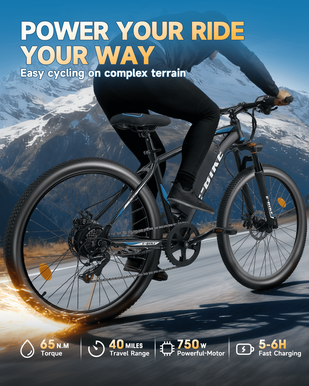 XKJ Electric Bike for Adults, 26”Electric Mountain Bike 576Wh Internal Battery & LCD Display,750W (Peak) Motor,7-Speed, Lightweight Ebike for Teens,40 Miles, Full Suspension,UL2849