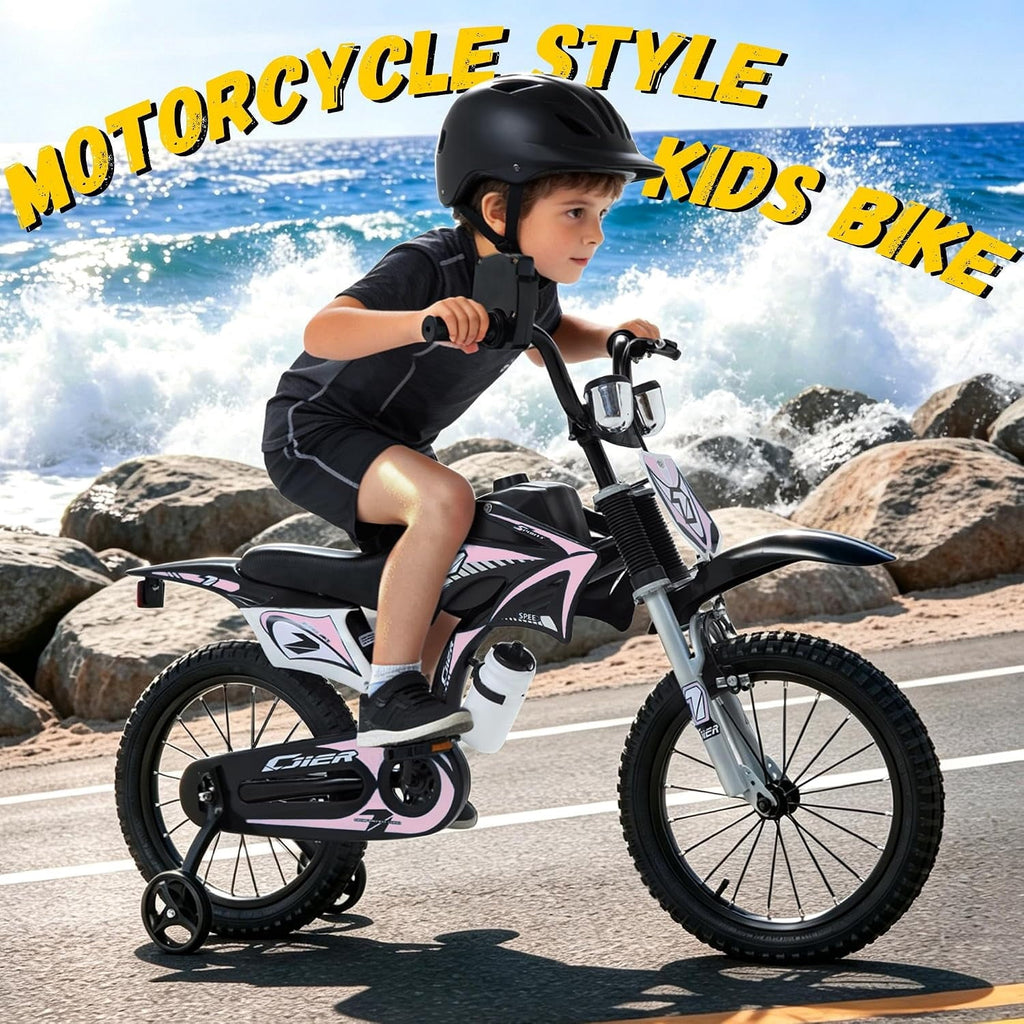 NEORIVER 12 Inch Motocross Style Kids Bike – Training Wheels, Sound Horn, Number Plate & Dashboard Included – Easy Assembly – Ages 3-12 Boys Girls