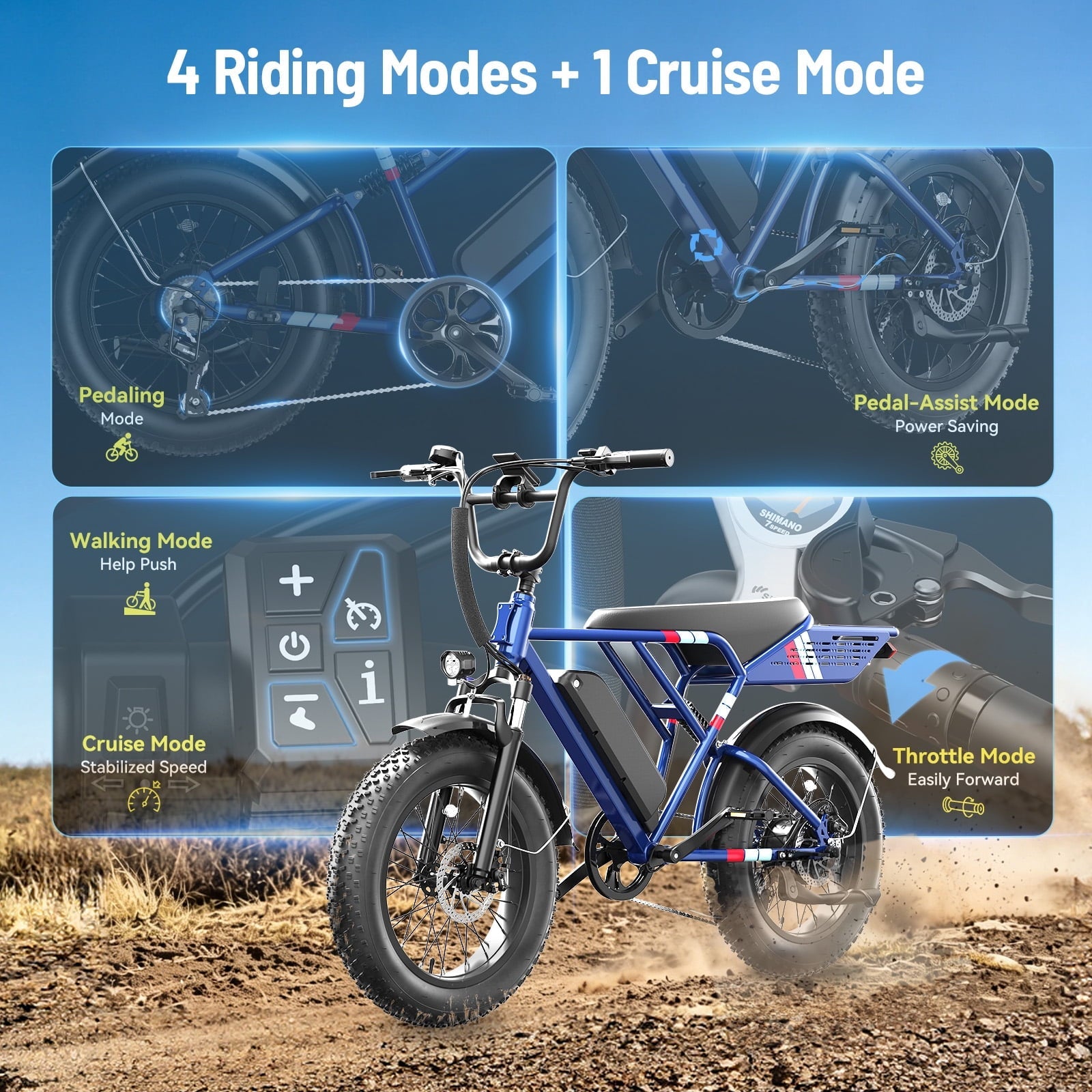 YareYi Electric Bike for Adults, 2000W Peak E-Mountain Bicycle, 20x4 Fat Tire 30mph Ebike, 48V 624Wh Removable Battery 70Miles Range, 7 Speed and Full Suspension UL2849